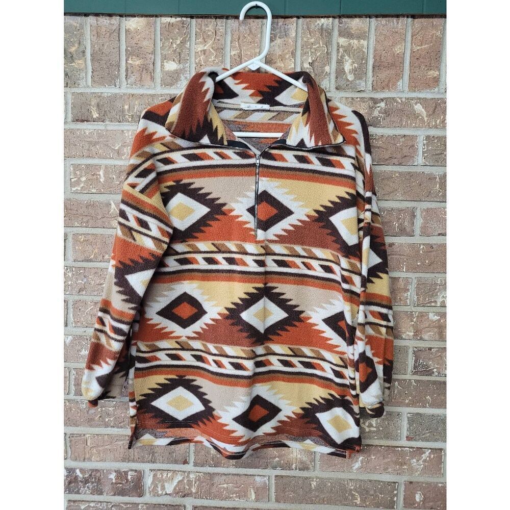 Lovely J Wetsern Aztec Quarter Zip Fleece Pullover, Women's Large
